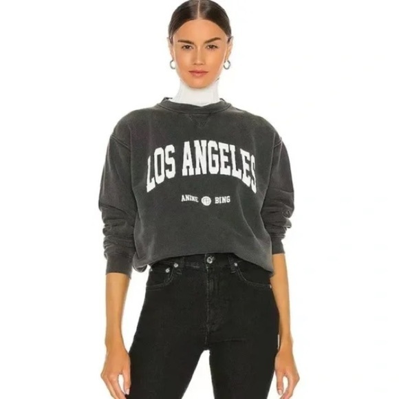 Anine Bing Black Romona Crewneck Los Angeles Sweatshirt - Picture 1 of 7